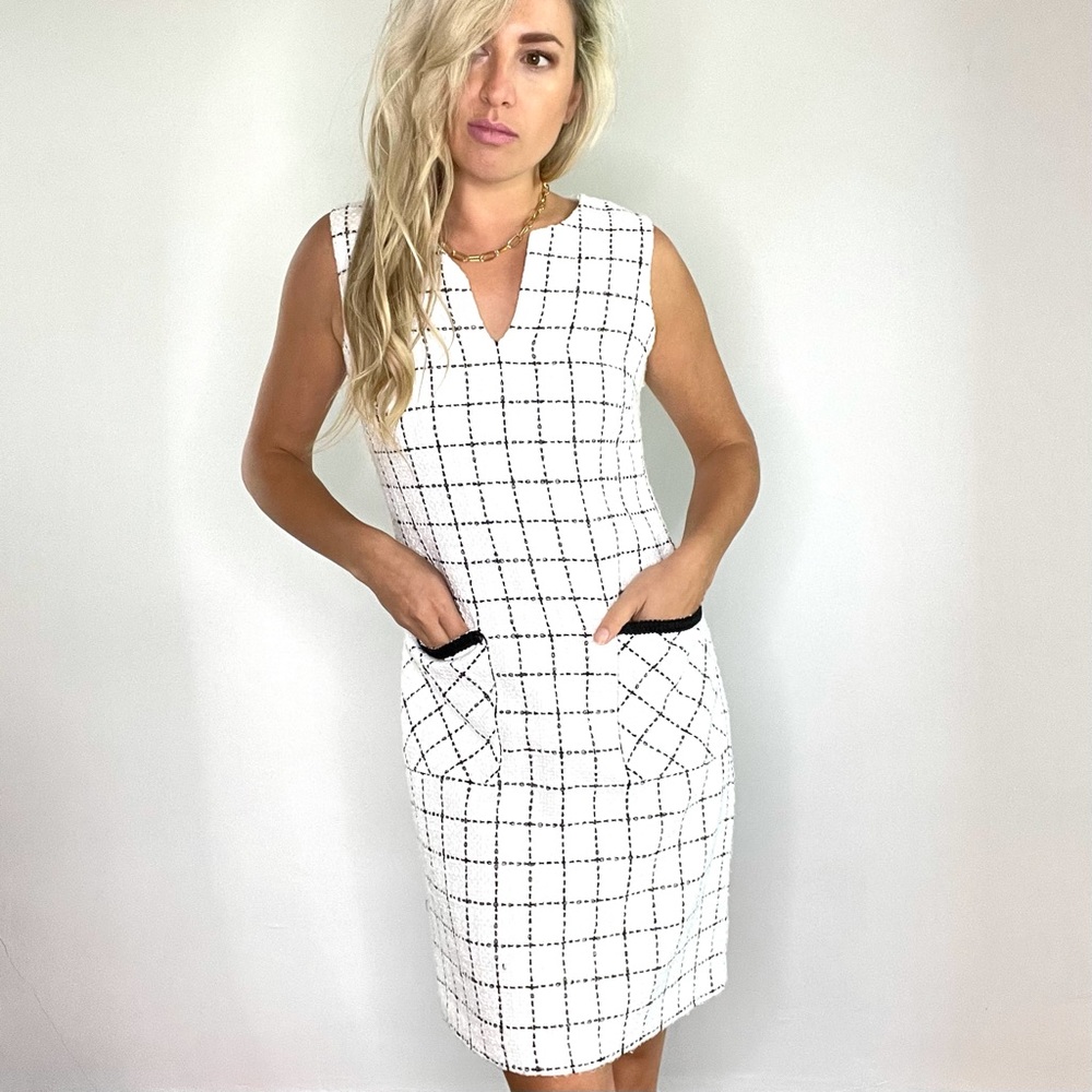 Karl Lagerfeld White & Black Sleeveless Knit Dress